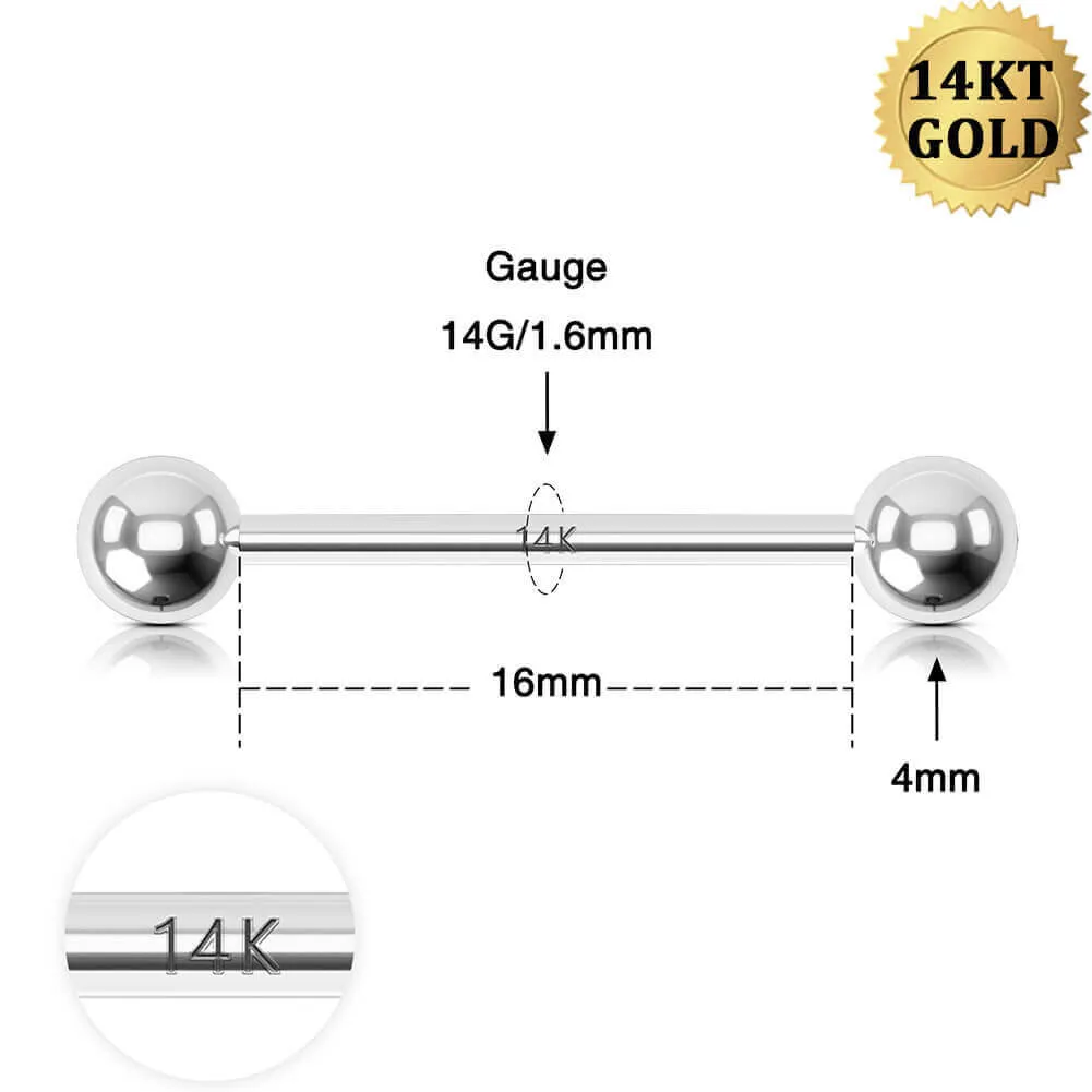 14K White Gold Nipple Ring Solid Ball Nipple Piercing Barbell