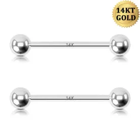 14K White Gold Nipple Ring Solid Ball Nipple Piercing Barbell