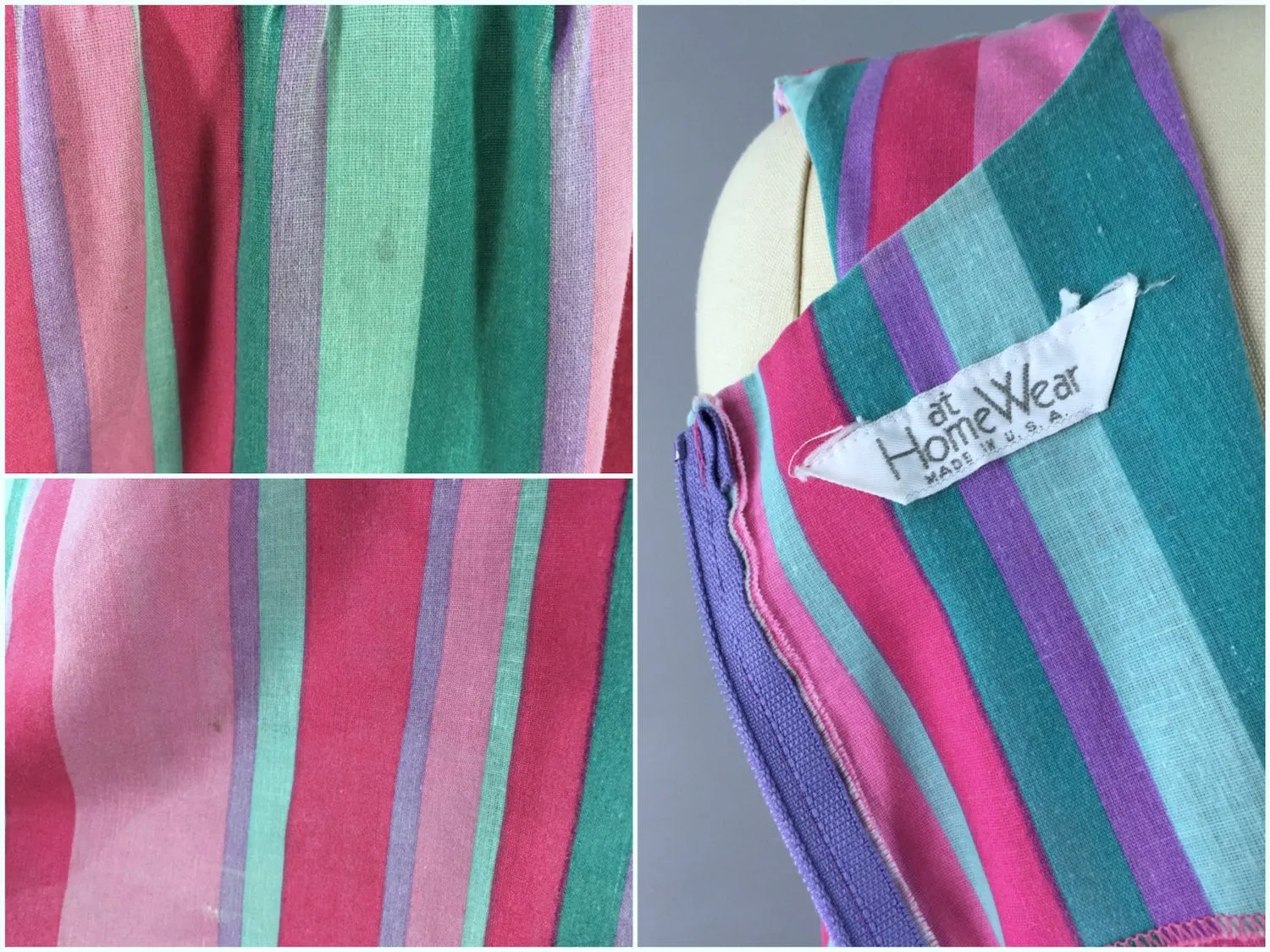 1970s Vintage Pink Striped Cotton Sundress