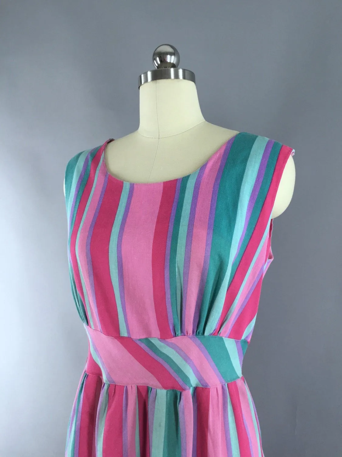 1970s Vintage Pink Striped Cotton Sundress