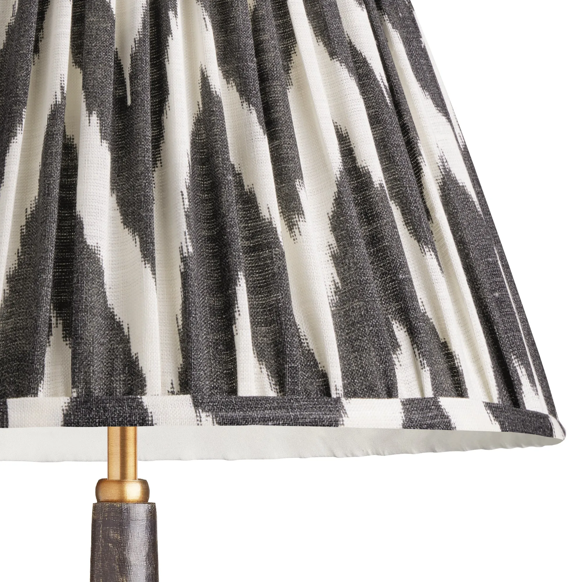 20cm empire gathered lampshade in black printed linen ikat