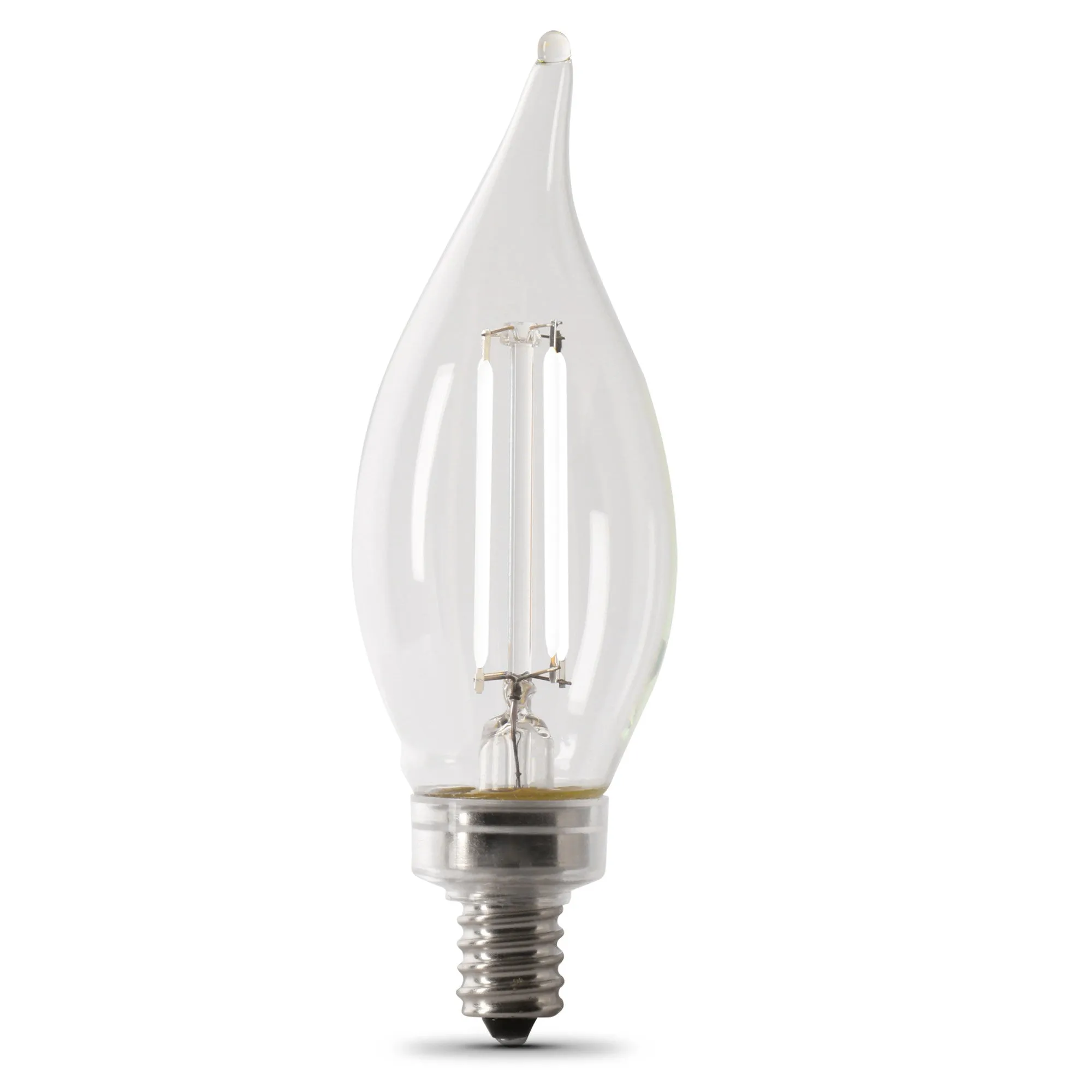 3.3W (40W Replacement) Soft White (2700K) Flame Tip BA10 (E12 Base) Exposed White Filament LED Bulb (2-Pack)