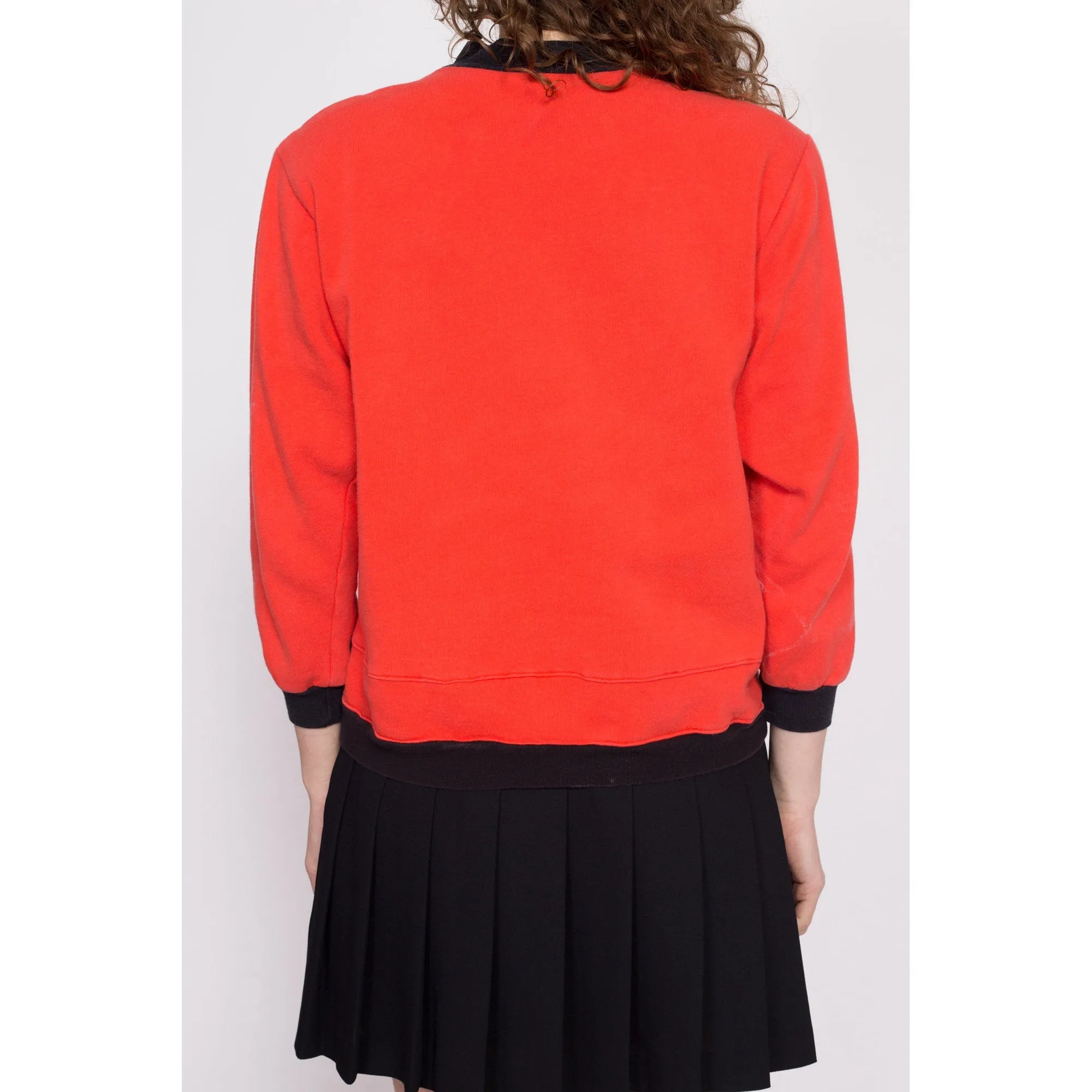 80s Orange Black Color Block Sweatshirt - Petite Small to Medium