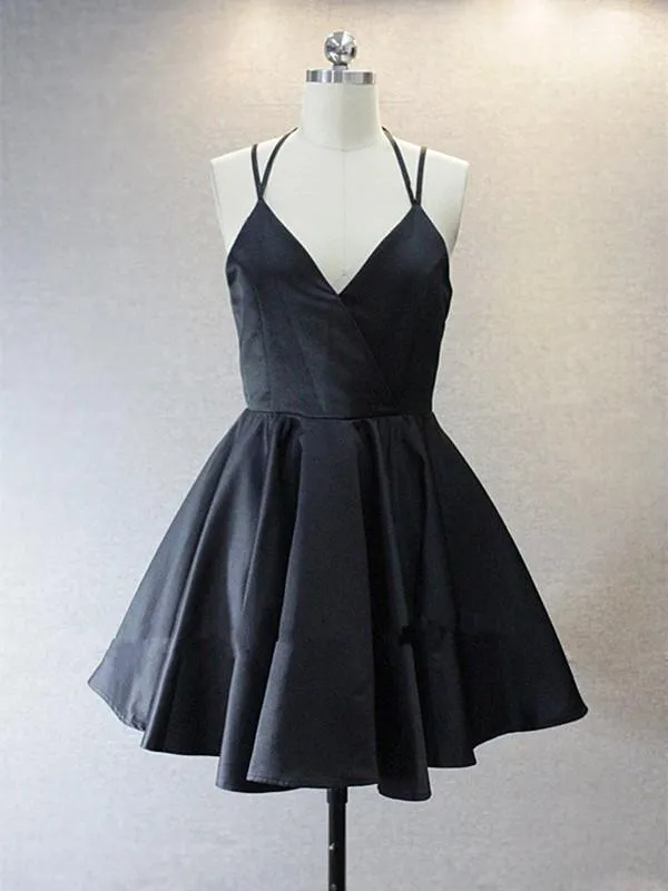 A Live V Neck Backless Short Black Prom Dress, Short Black Homecoming Dress, Graduation Dress, Formal Dress