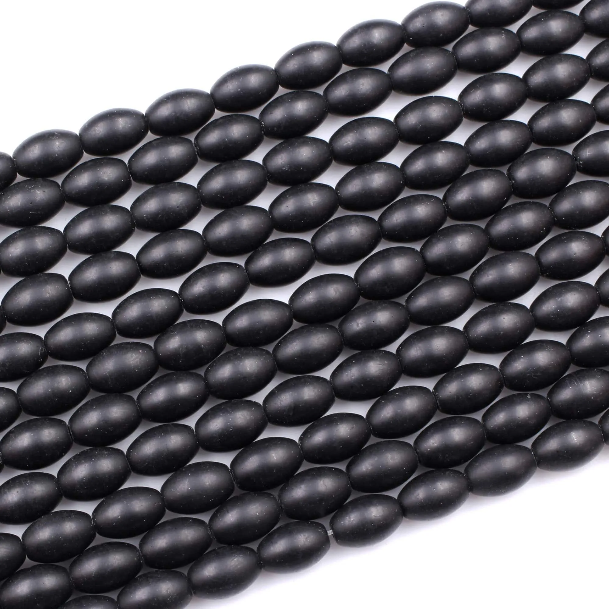 AAA Grade Matte Natural Black Onyx Beads Smooth Oval Drum Barrel 6x4mm 9x6mm 12x8mm Beads High Quality Natural Black Gemstone 16" Strand