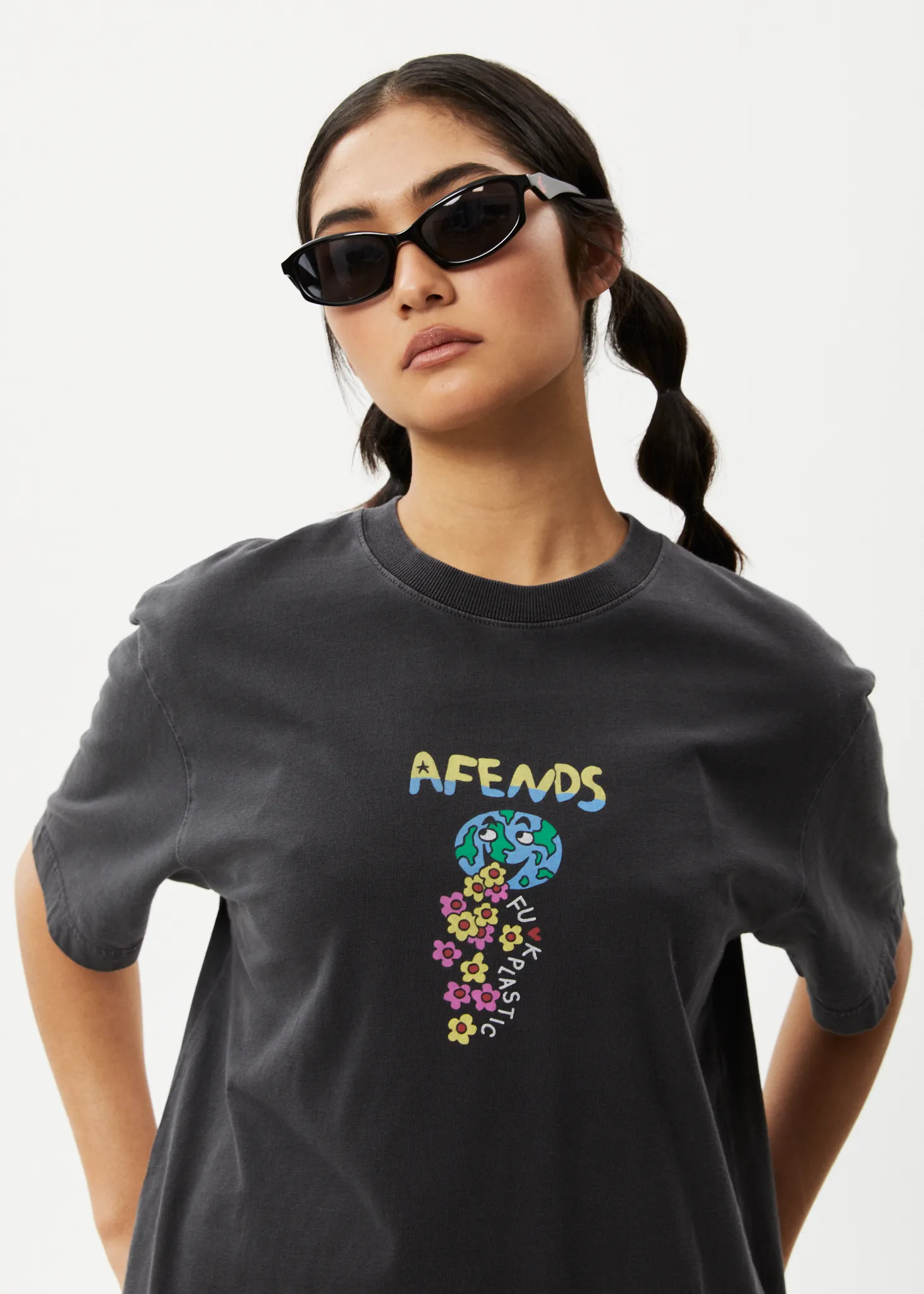 AFENDS Mens F Plastic - Retro Graphic T-Shirt - Stone Black