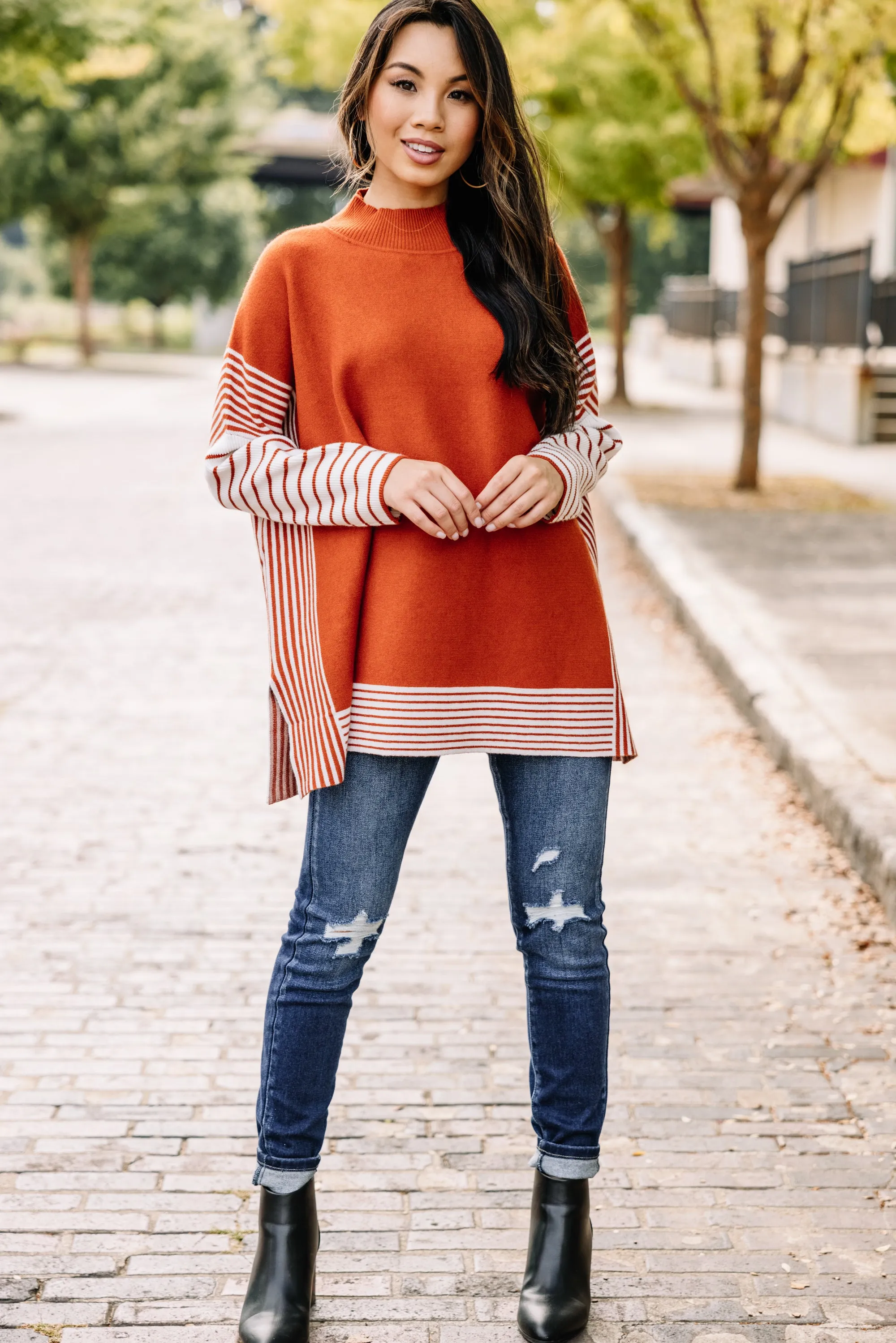 All In Rust Orange Striped Tunic