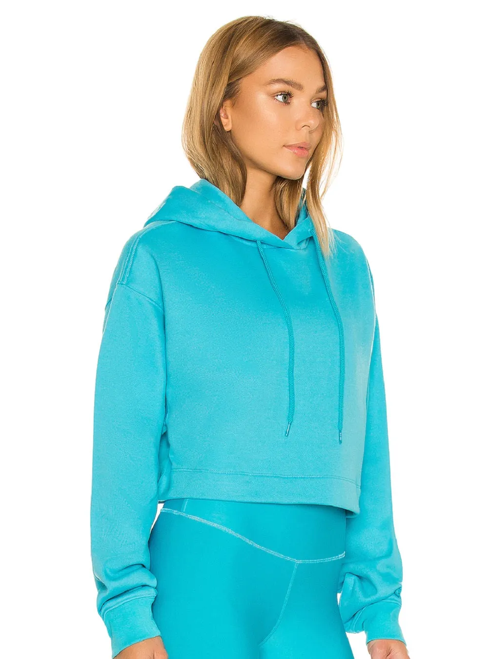 Alo Yoga Women's Bae Cropped  Hoodie, Bright Aqua, XS