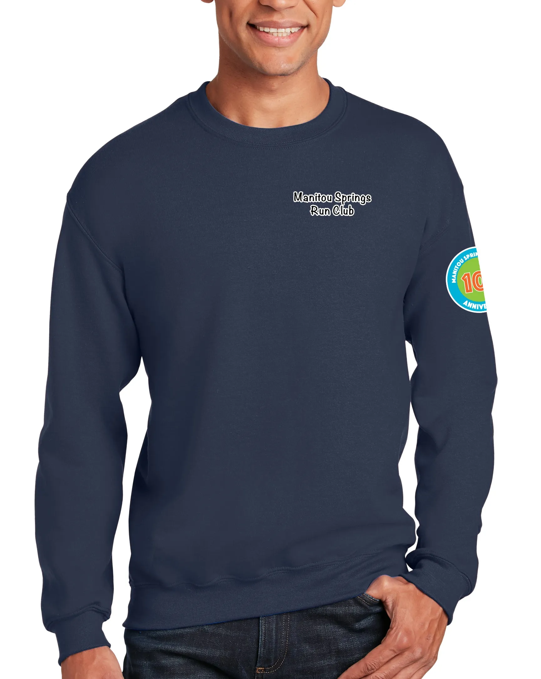 Anniversary Patch Crewneck Unisex Sweatshirt. This sweatshirt comes in multiple colors.