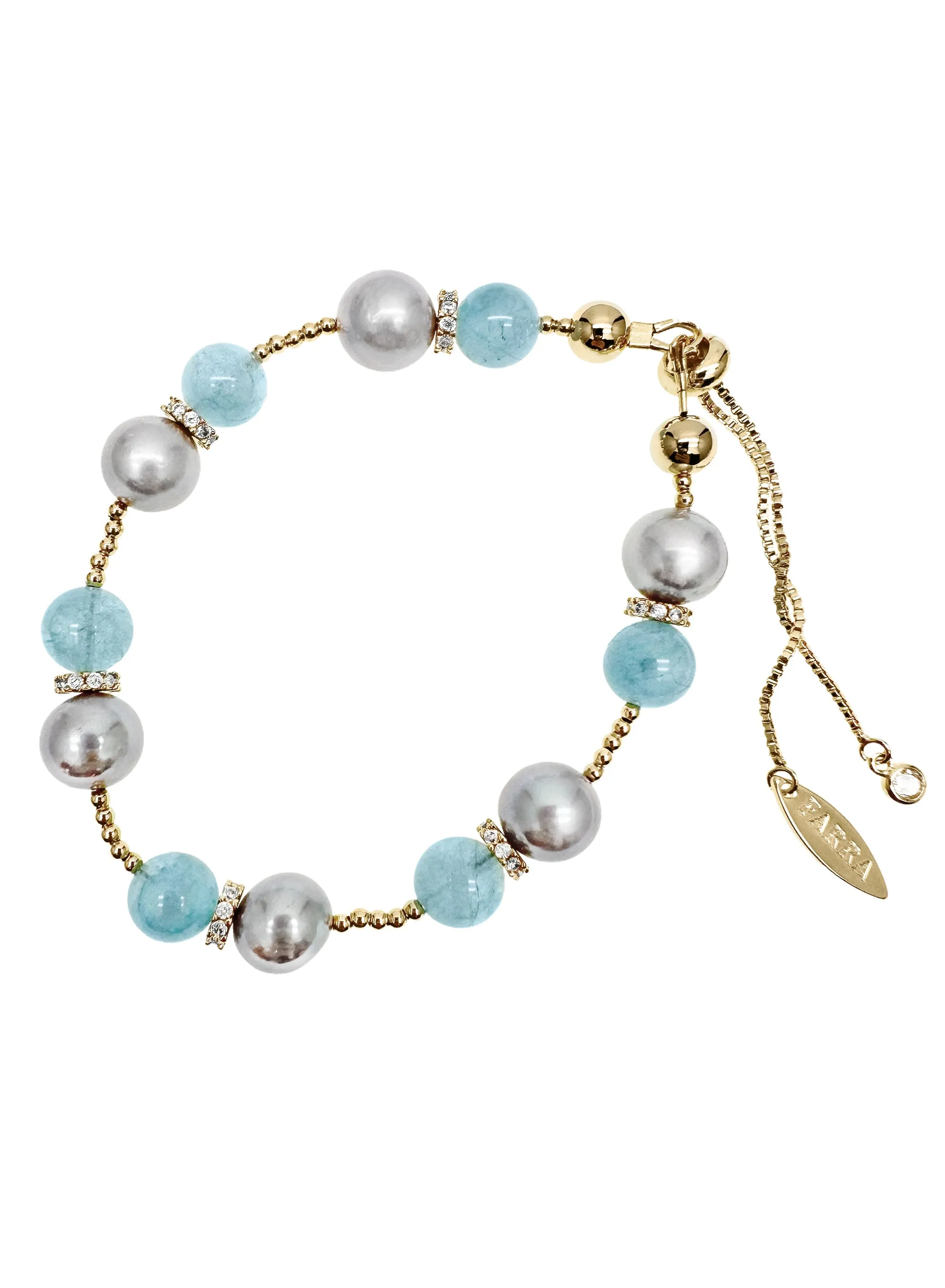 Aquamarine With Gay Freshwater Pearls Adjustable Bracelet LB006