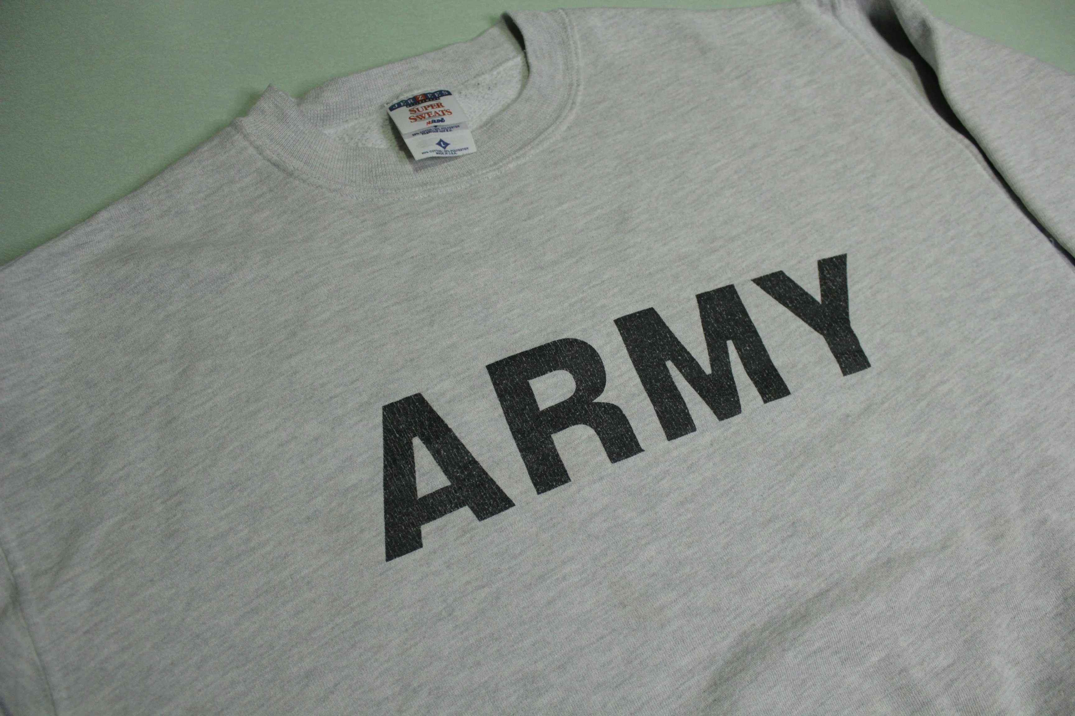 Army Block Spellout Vintage Jerzees Made in USA Crewneck Sweatshirt