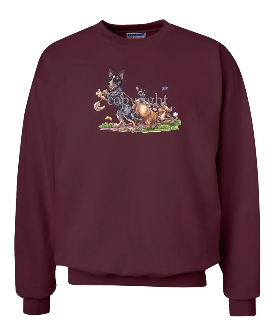 Australian Cattle Dog - Pulling Cow By Tail - Caricature - Sweatshirt