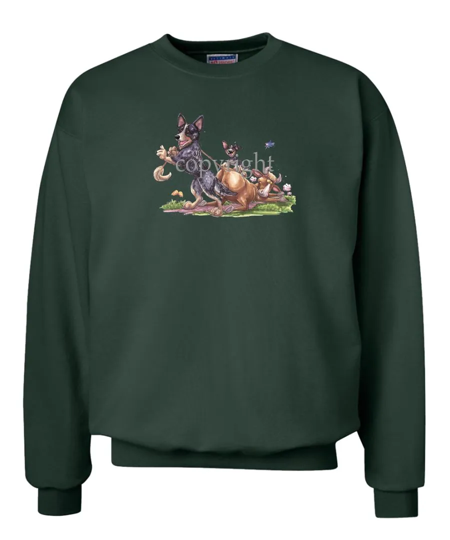 Australian Cattle Dog - Pulling Cow By Tail - Caricature - Sweatshirt