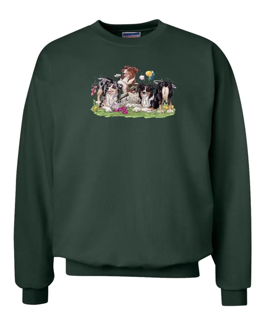 Australian Shepherd - Group Tickling Sheep - Caricature - Sweatshirt