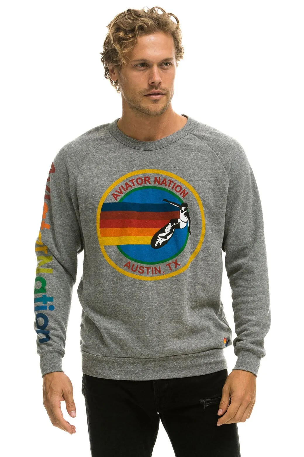 AVIATOR NATION AUSTIN CREW SWEATSHIRT - HEATHER GREY