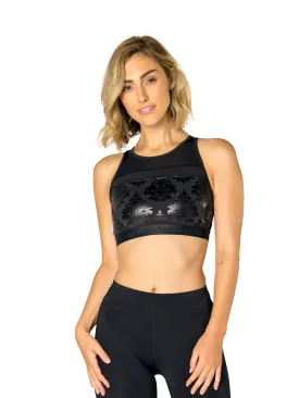 AVIATRIX BLACK FLORAL HI-NECK CROP