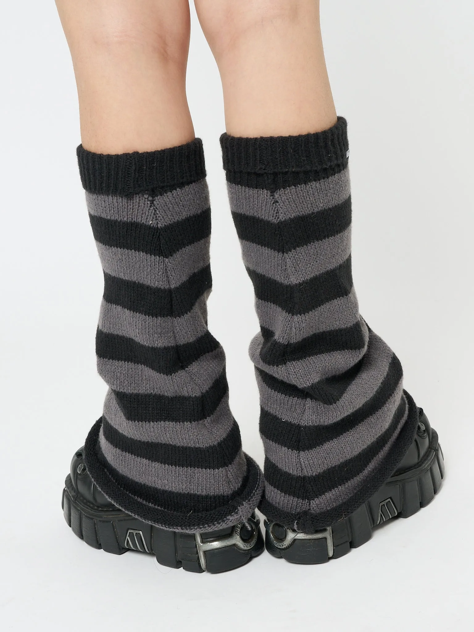 Black & Grey Striped Flare Leg Warmers