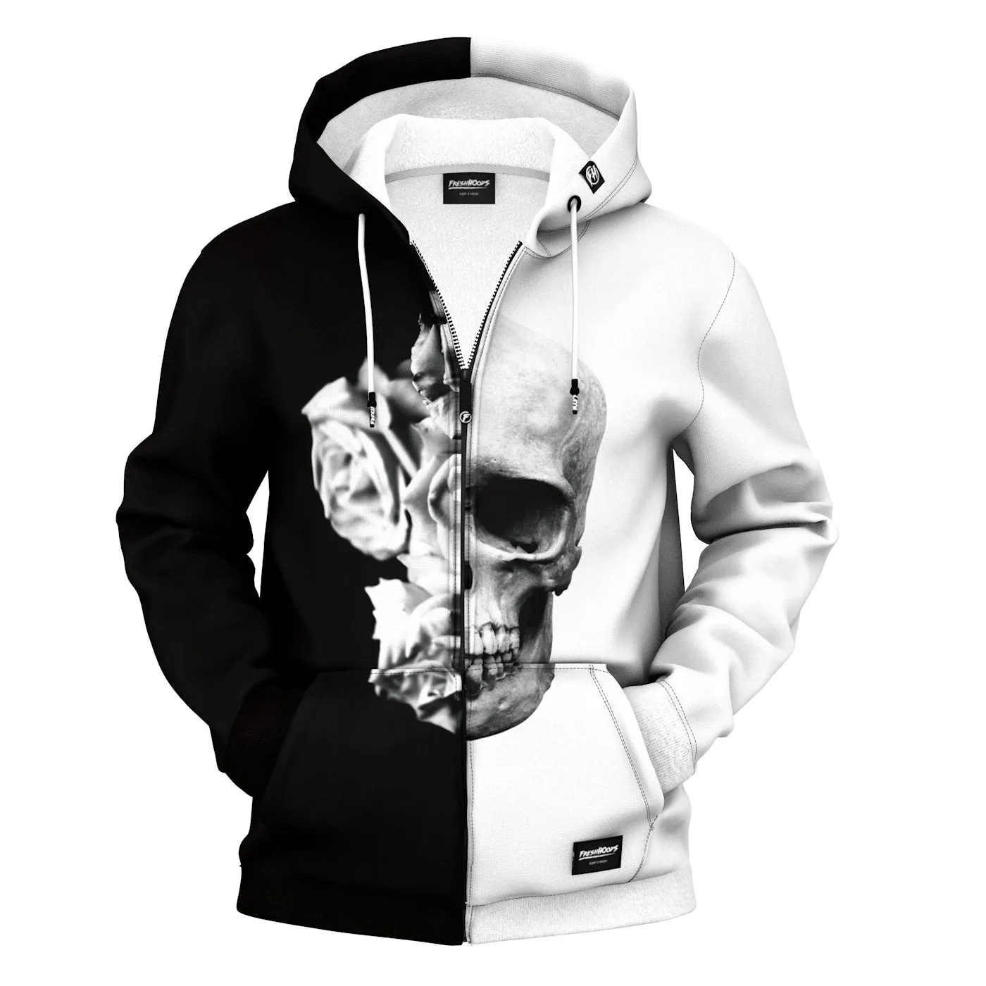 Black & White Skull Zip Up Hoodie