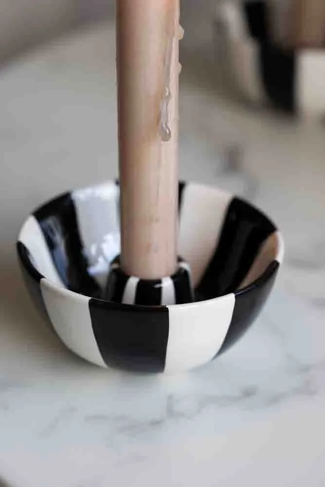 Black & White Stripe Bowl Candlestick Holder