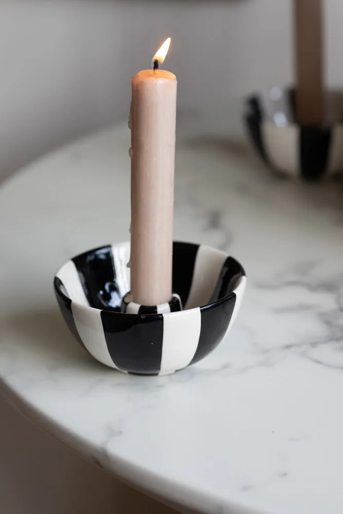 Black & White Stripe Bowl Candlestick Holder