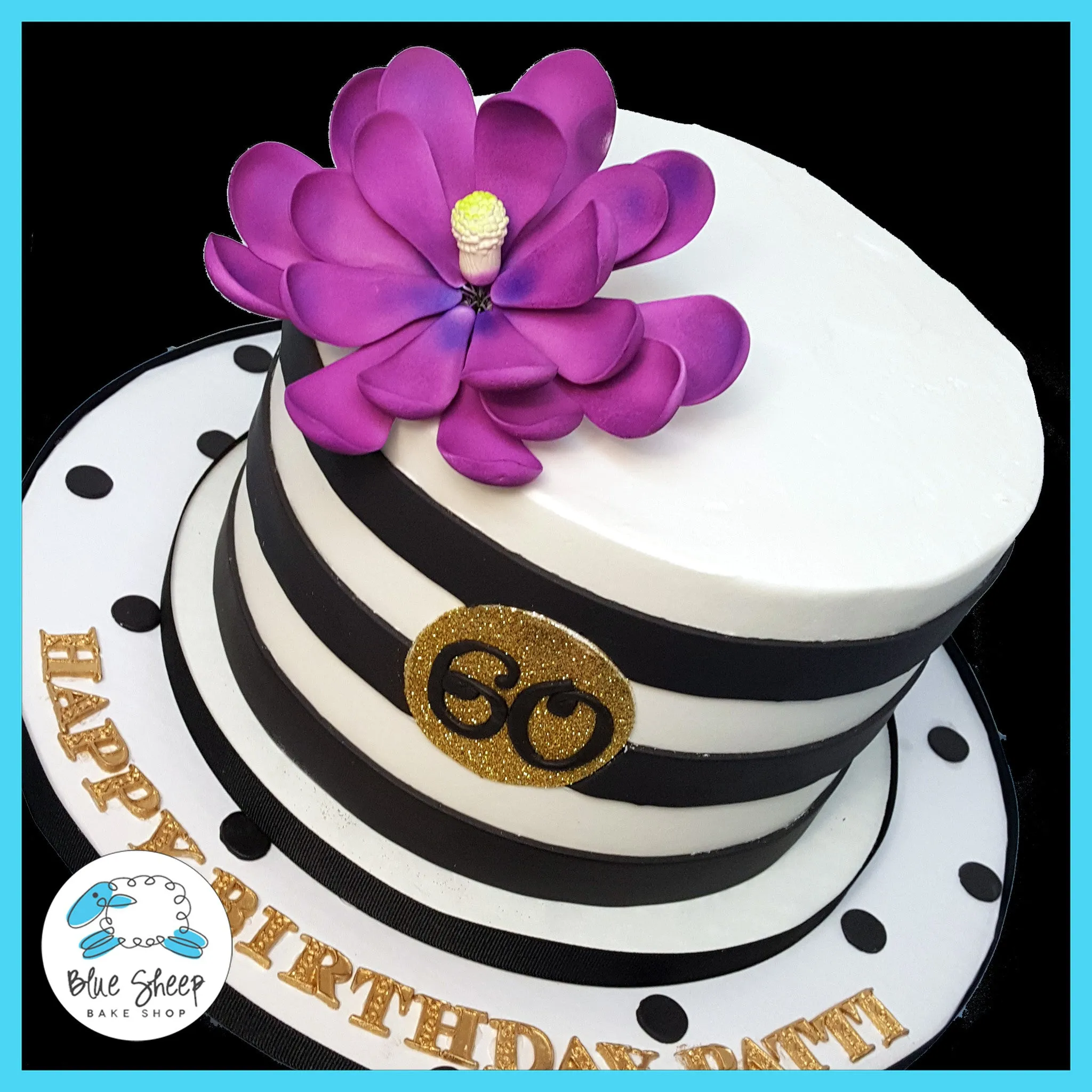 Black and White Striped Couture Birthday Cake