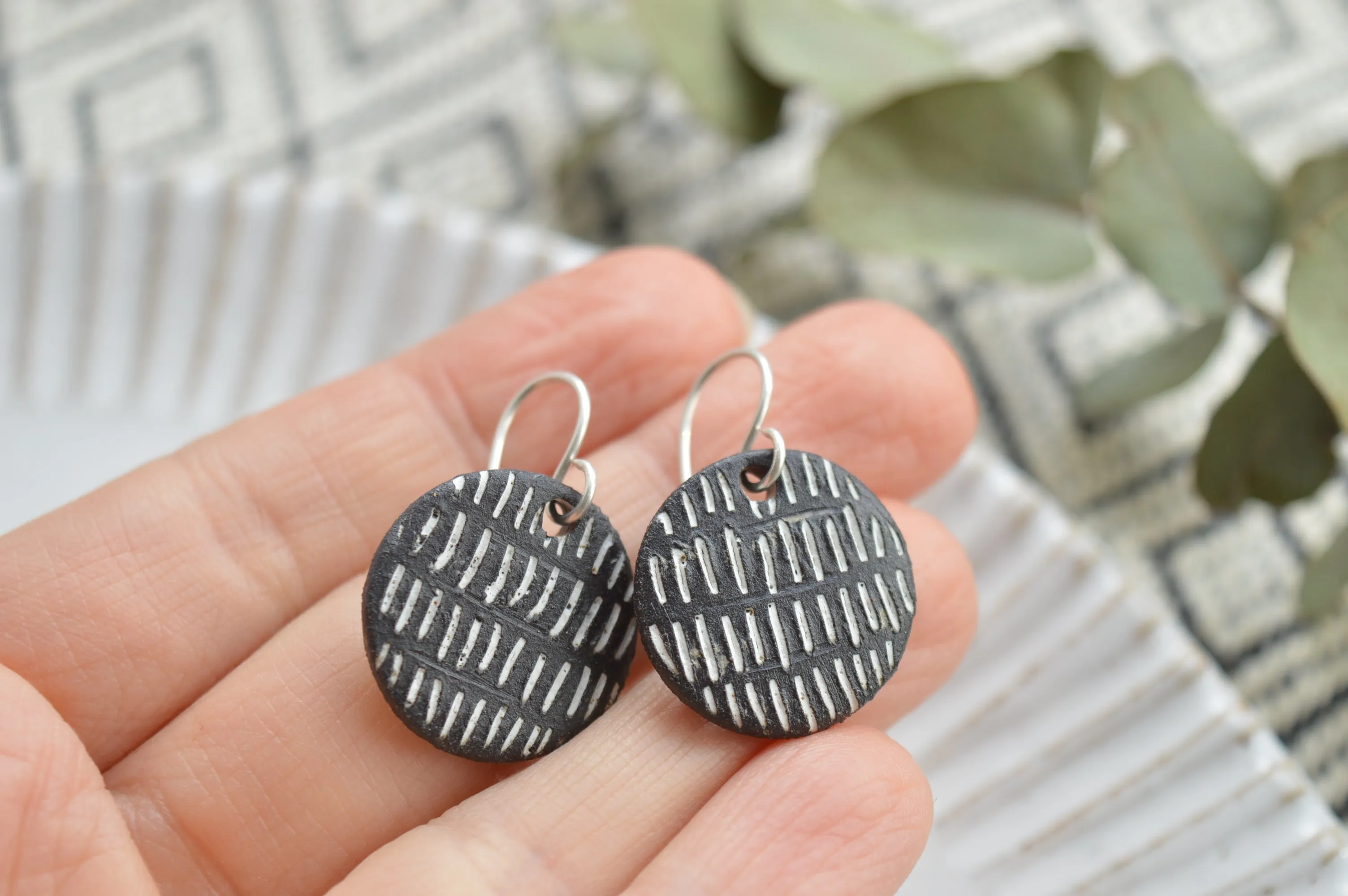 Black clay earrings No. 3