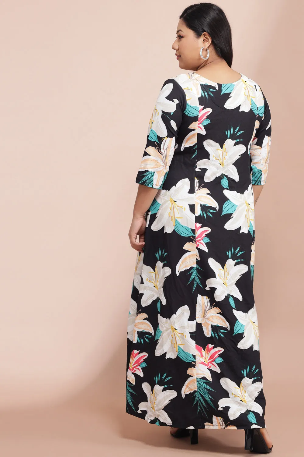 Black Madagascar Floral Printed Dress