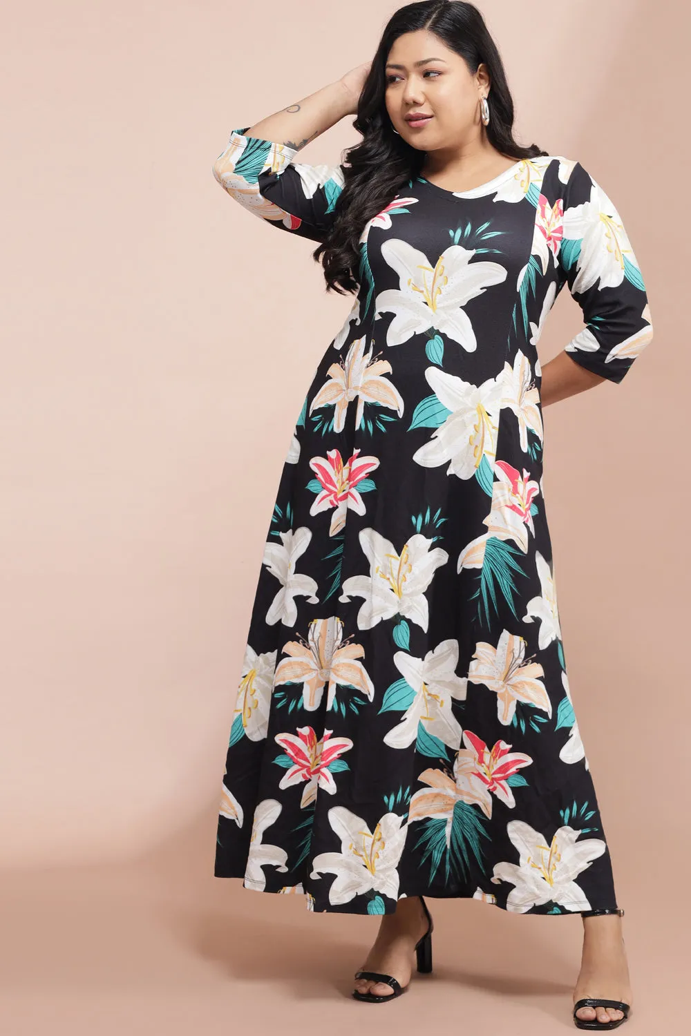 Black Madagascar Floral Printed Dress