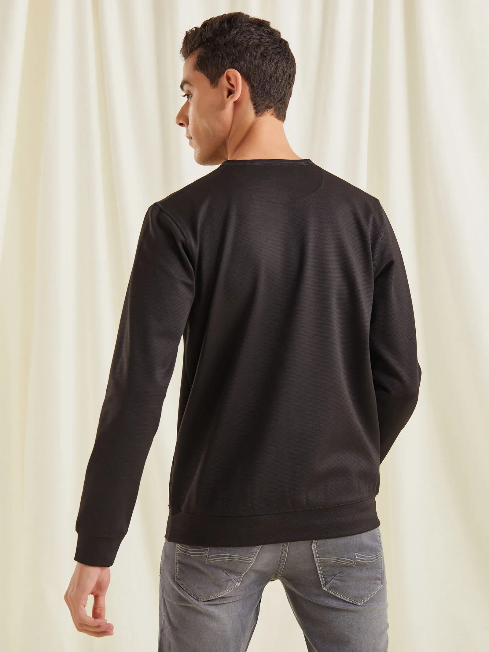 Black Textured 4-Way Stretch Sweatshirt