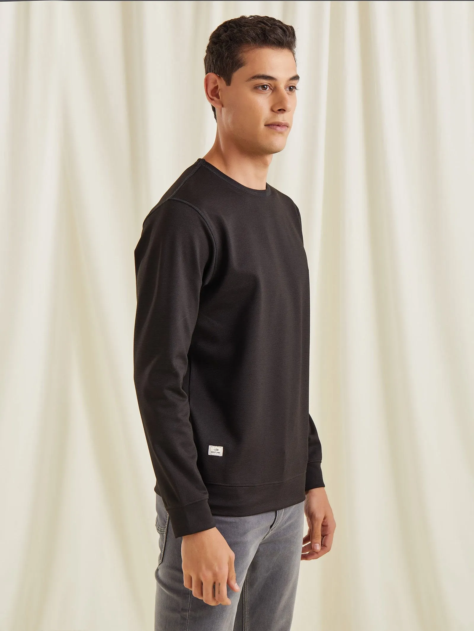 Black Textured 4-Way Stretch Sweatshirt