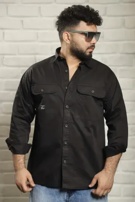 Black Twill Cotton Solid Plain Shirt