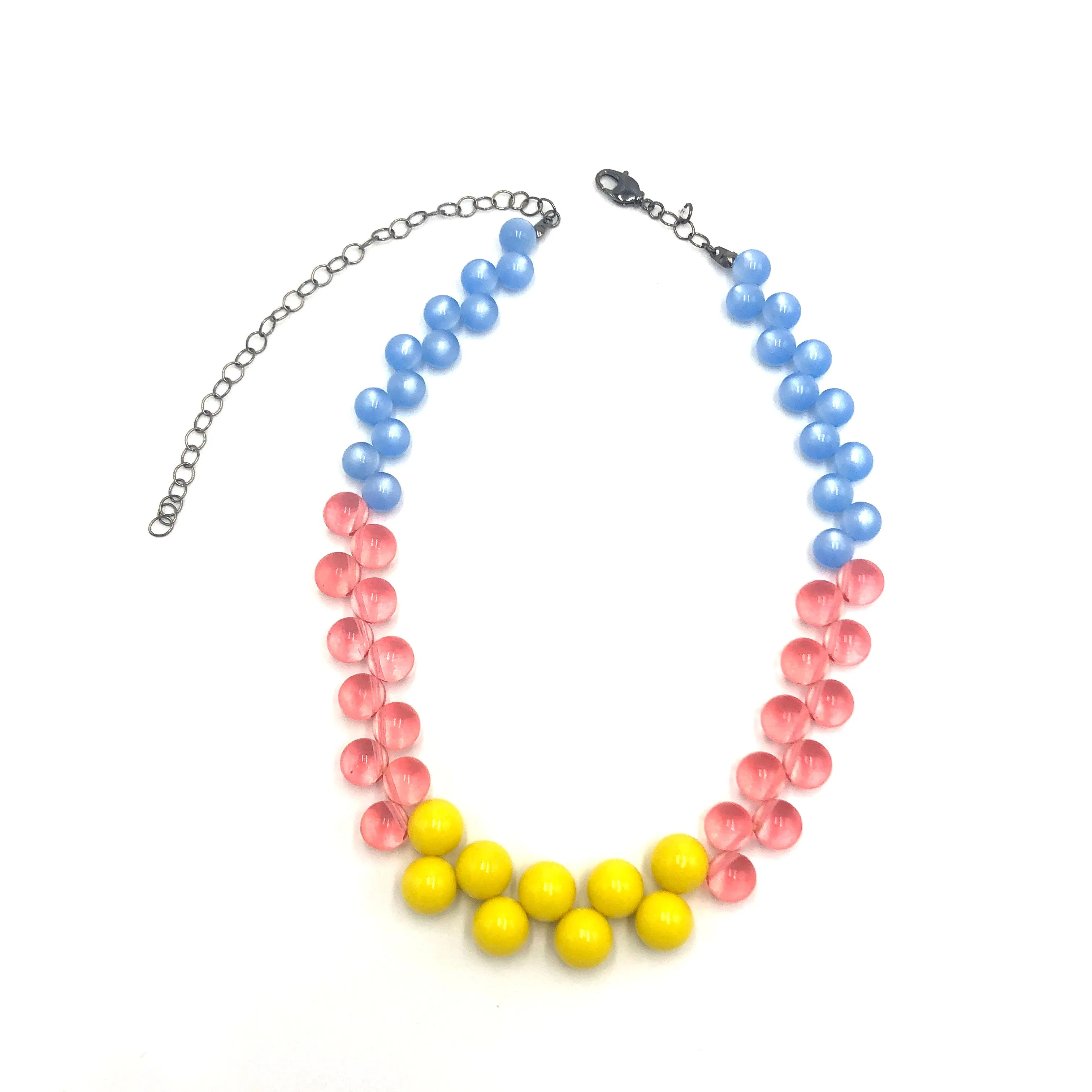 Blue & Pink Color-Block Button Dot Necklace