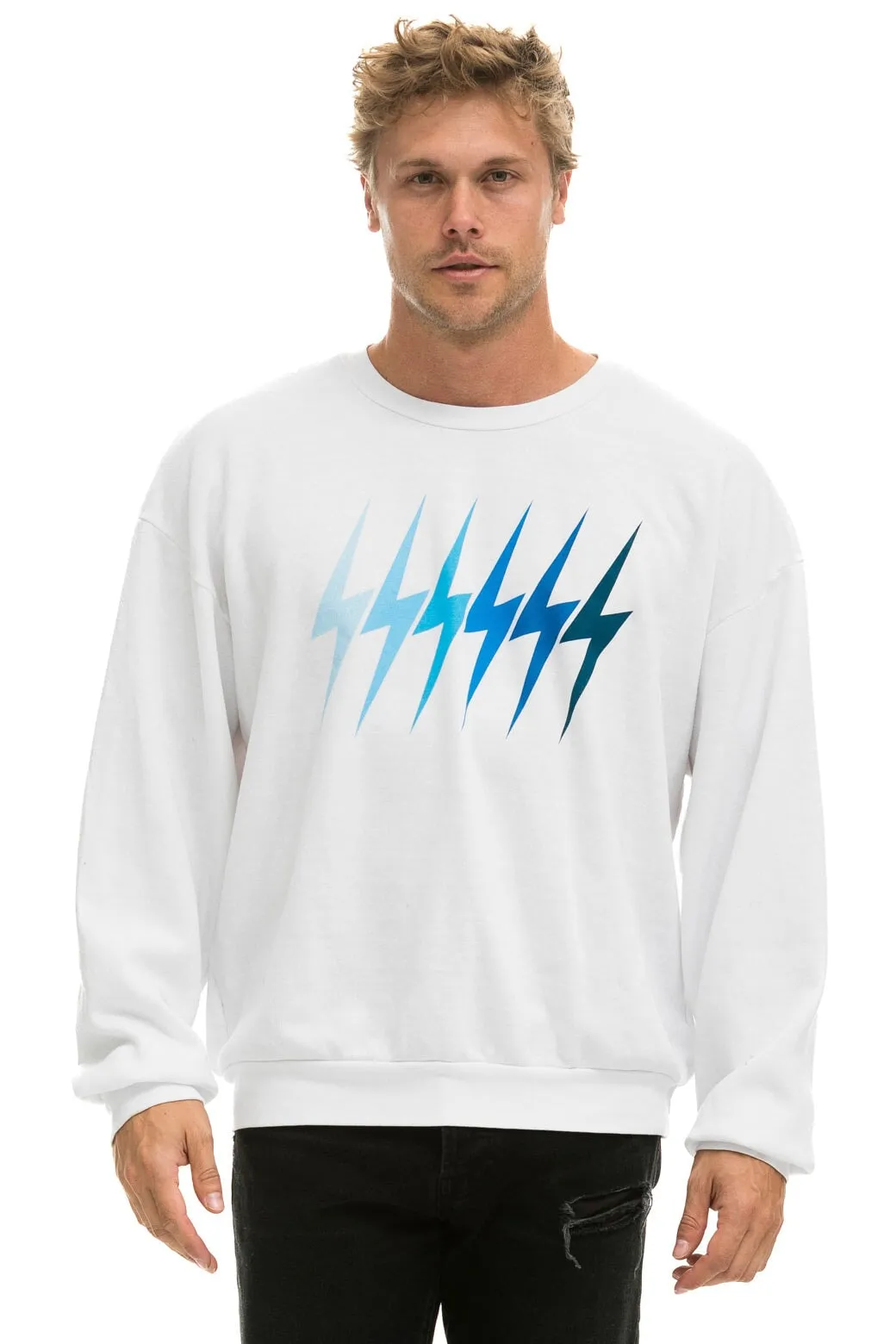 BOLT GRADIENT RELAXED CREW SWEATSHIRT - WHITE // BLUE