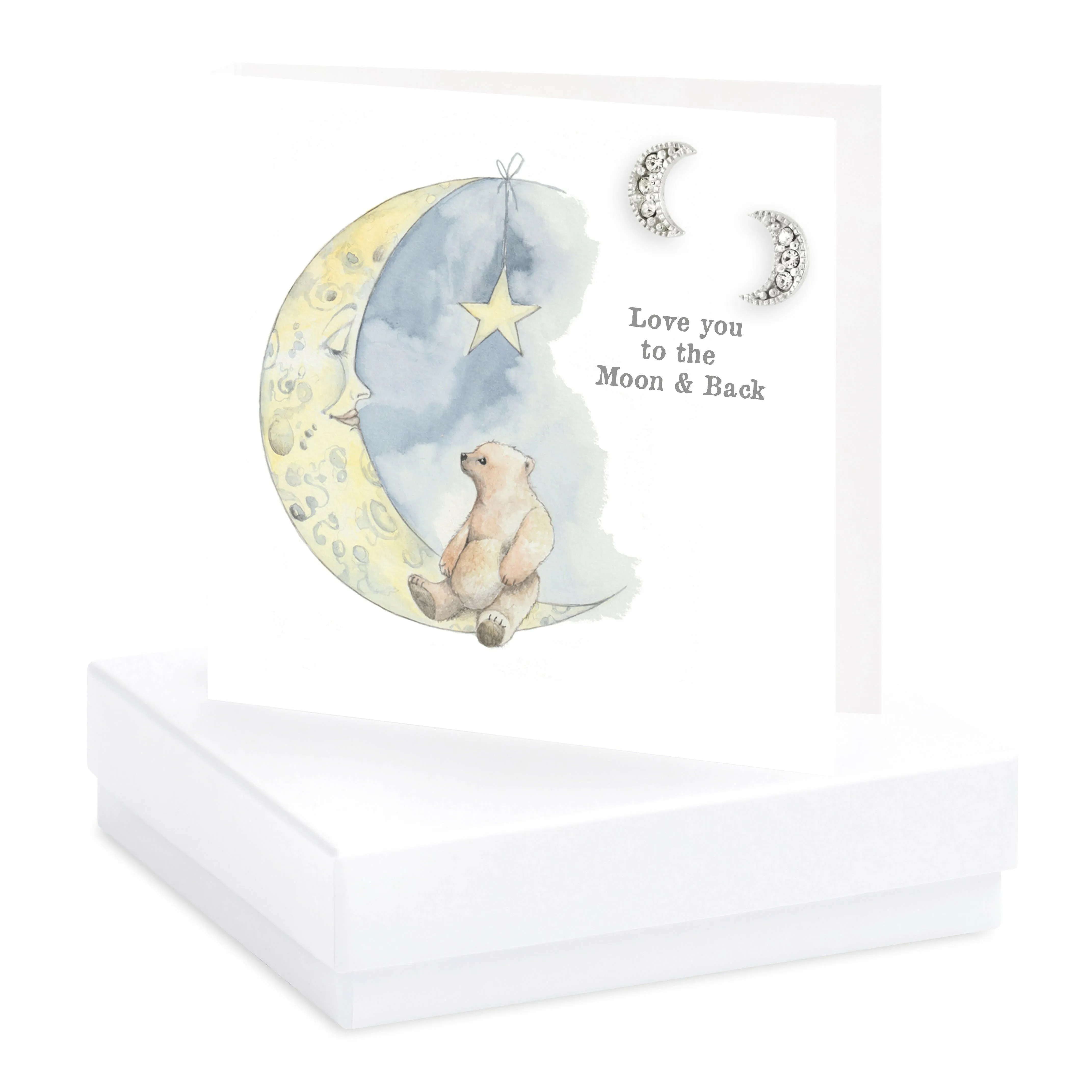 Boxed Silver Earring Card Bear and Moon Love You to The Moon & Back