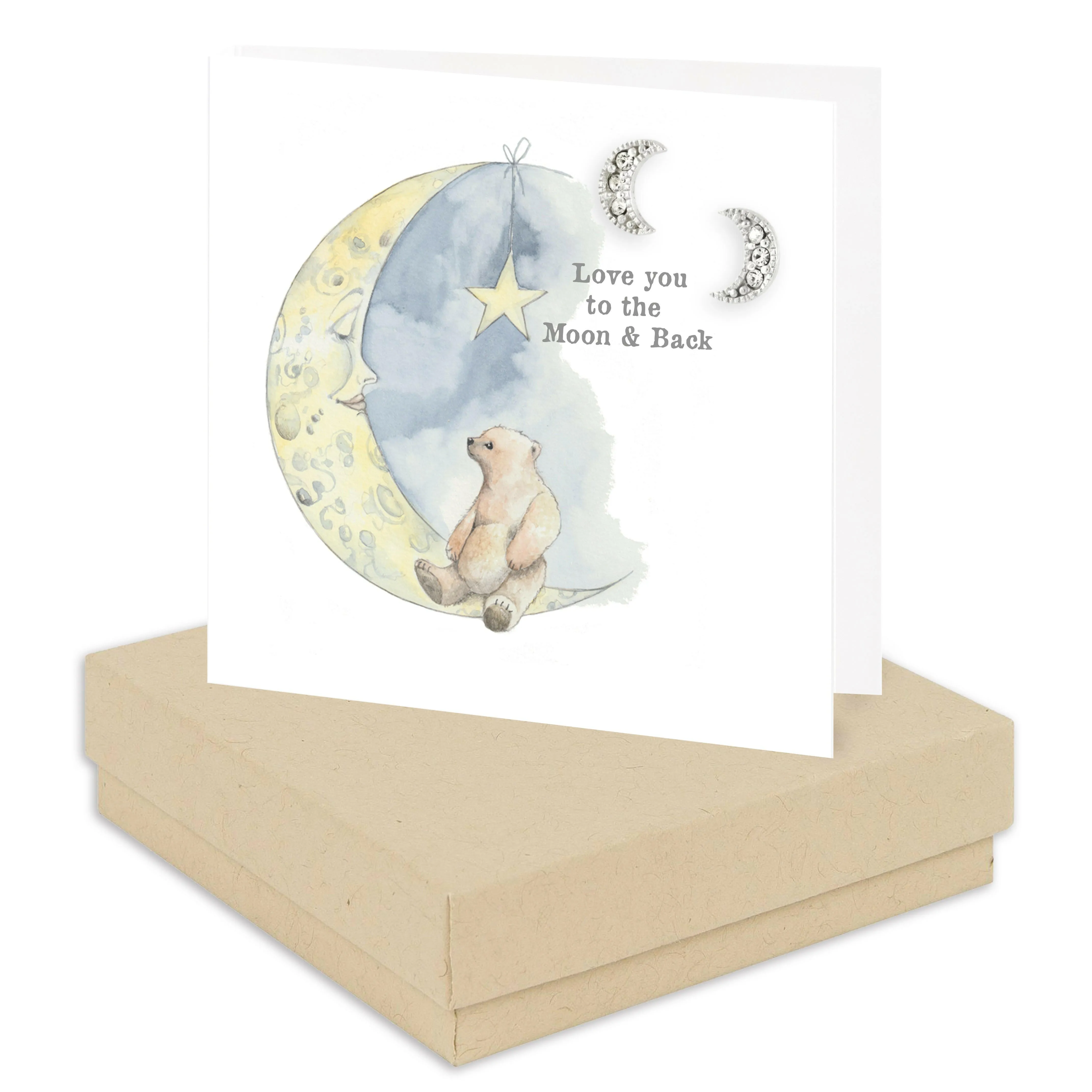 Boxed Silver Earring Card Bear and Moon Love You to The Moon & Back