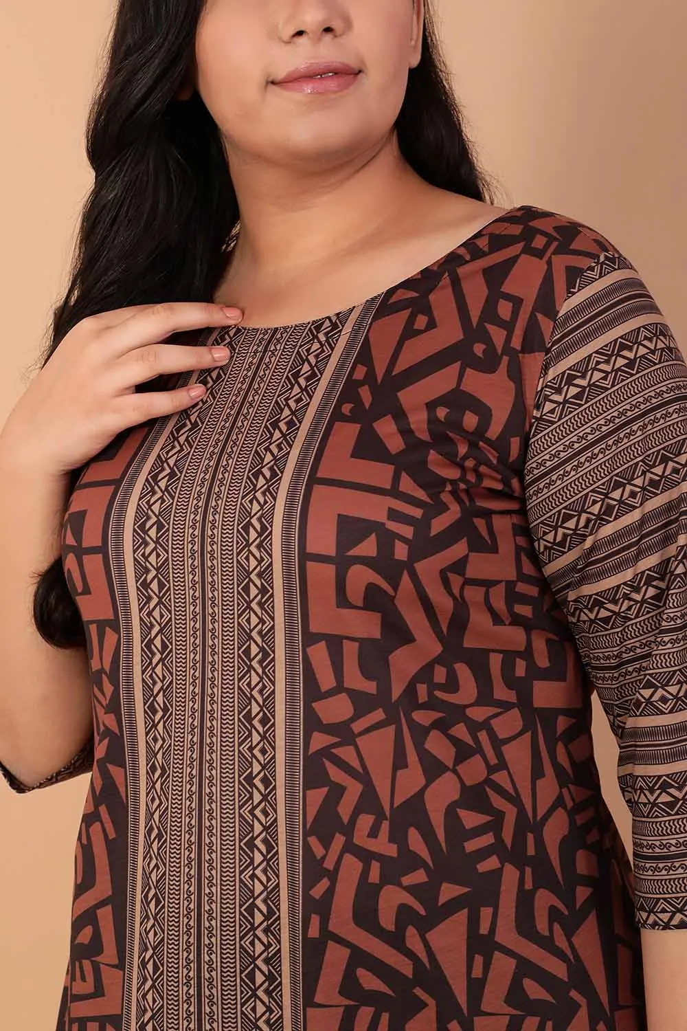 Brown Geometric Printed Kurta