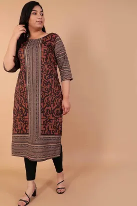 Brown Geometric Printed Kurta