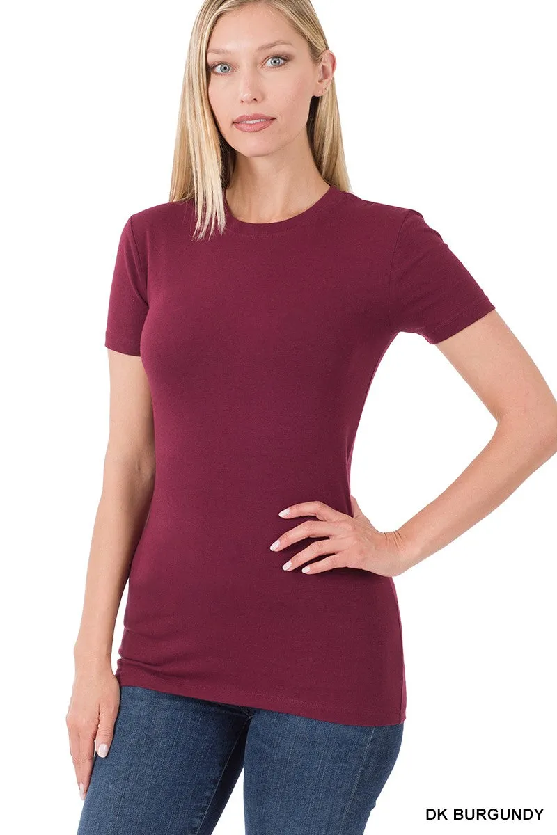 Burgundy Crew Neck Short Sleeve Top