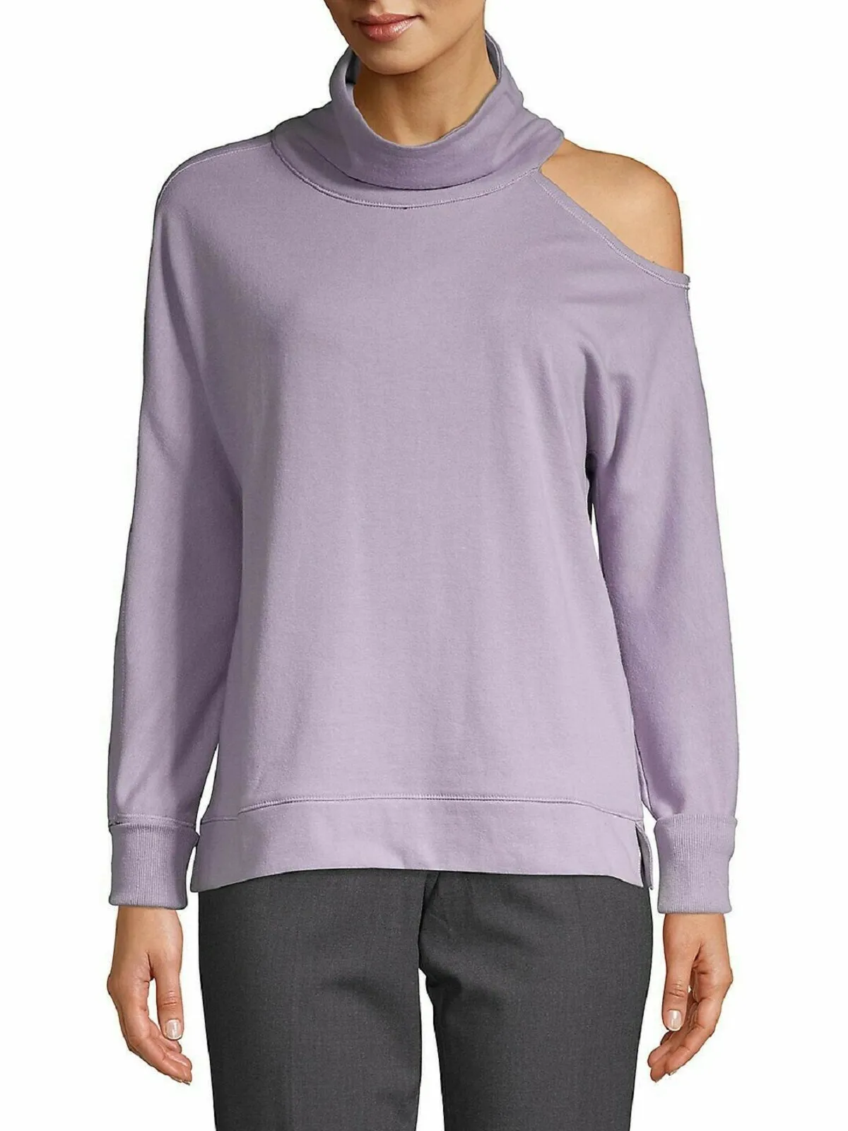 Calvin Klein Performance Women's Mock-Neck Cold-Shoulder Sweatshirt, Lavender, XS