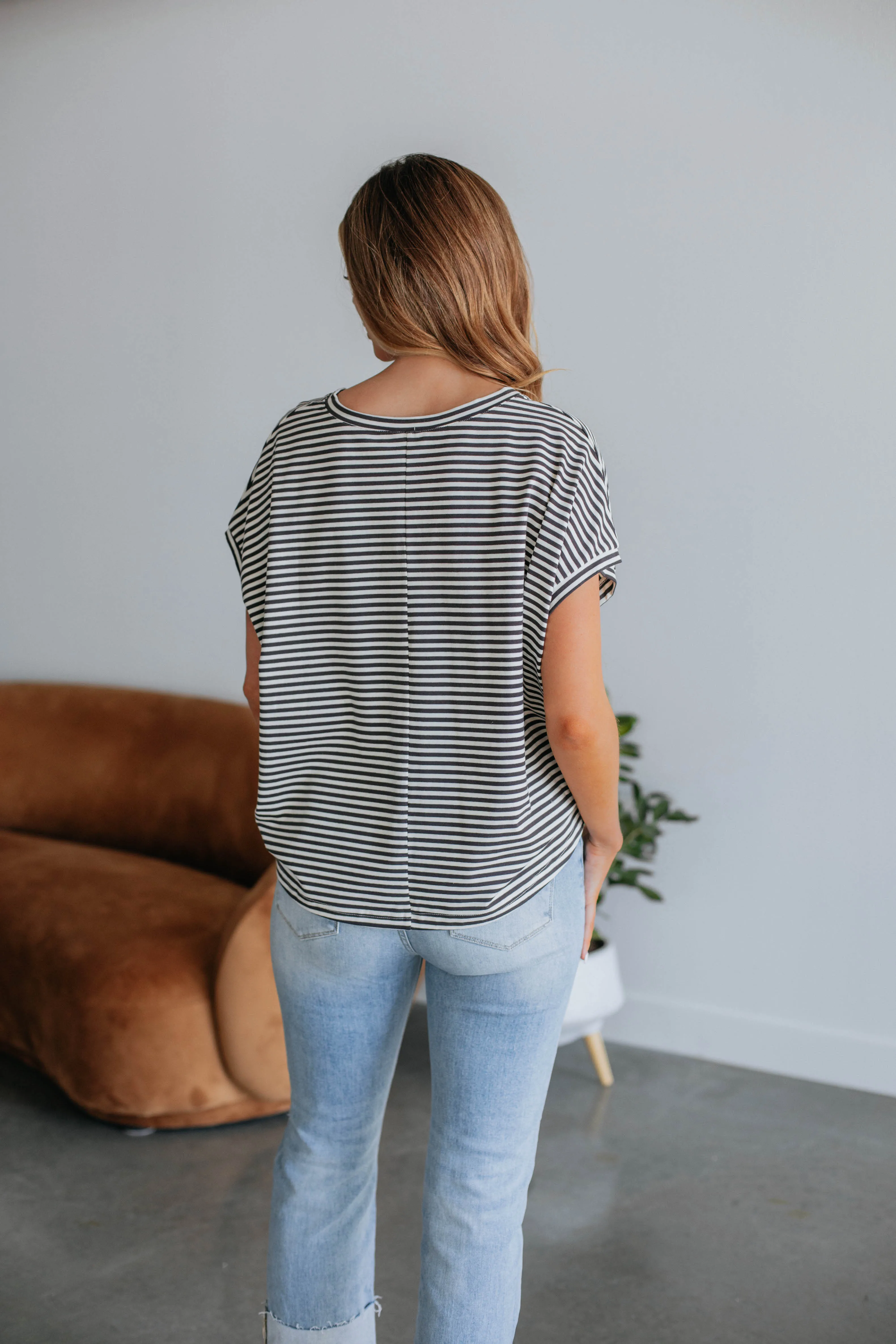 Calvin Striped Top - Charcoal