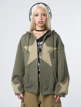 Celeste Star Green Oversized Zip Up Hoodie