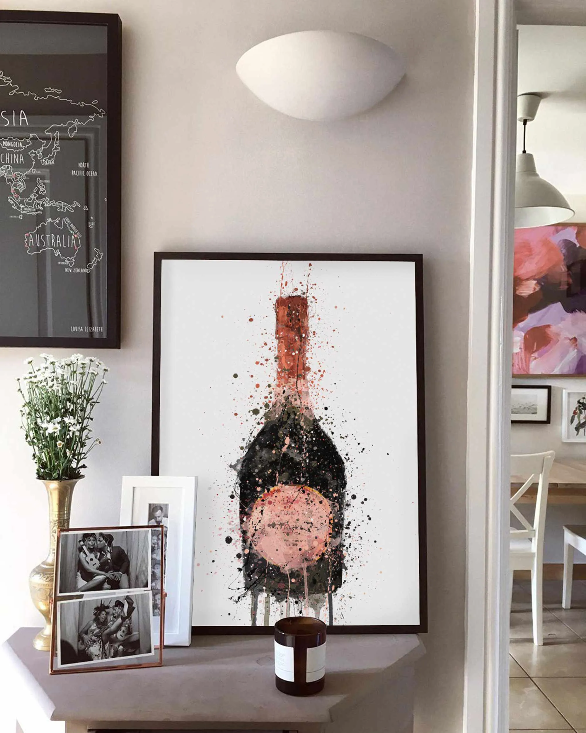 Champagne Bottle Wall Art Print 'Rosy'