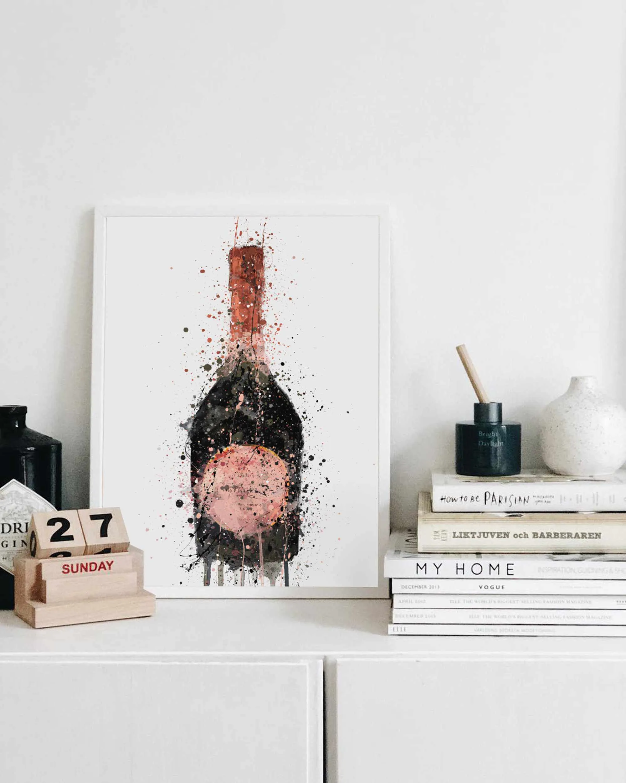 Champagne Bottle Wall Art Print 'Rosy'