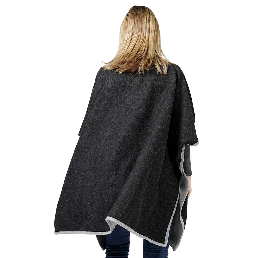 Contrast Trimmed Zip Up Cape Poncho