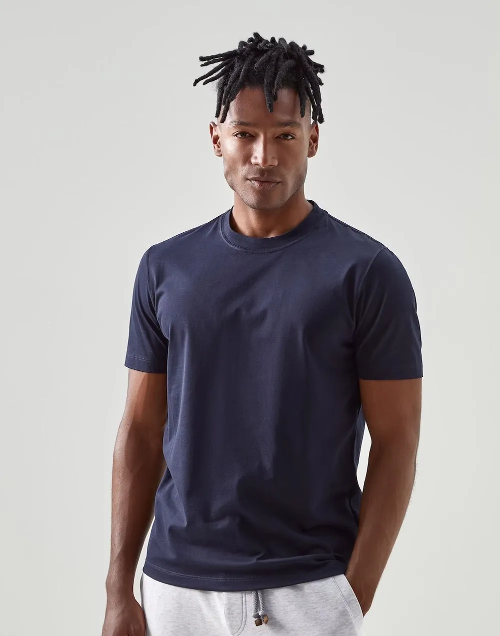 Cotton Jersey Basic Fit Crewneck T-Shirt | Navy