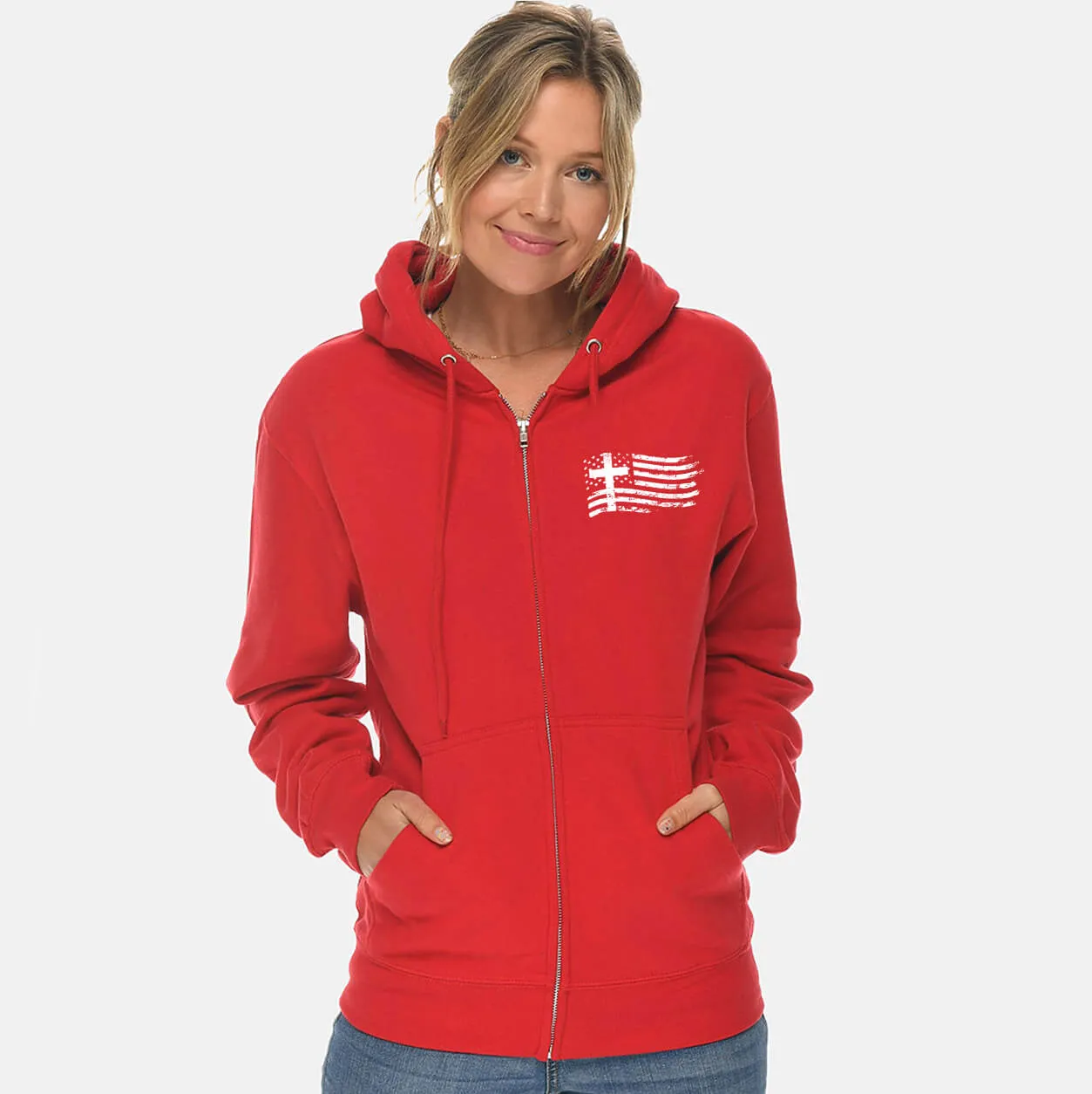 Cross And Flag Full Zip Sweatshirt Hoodie