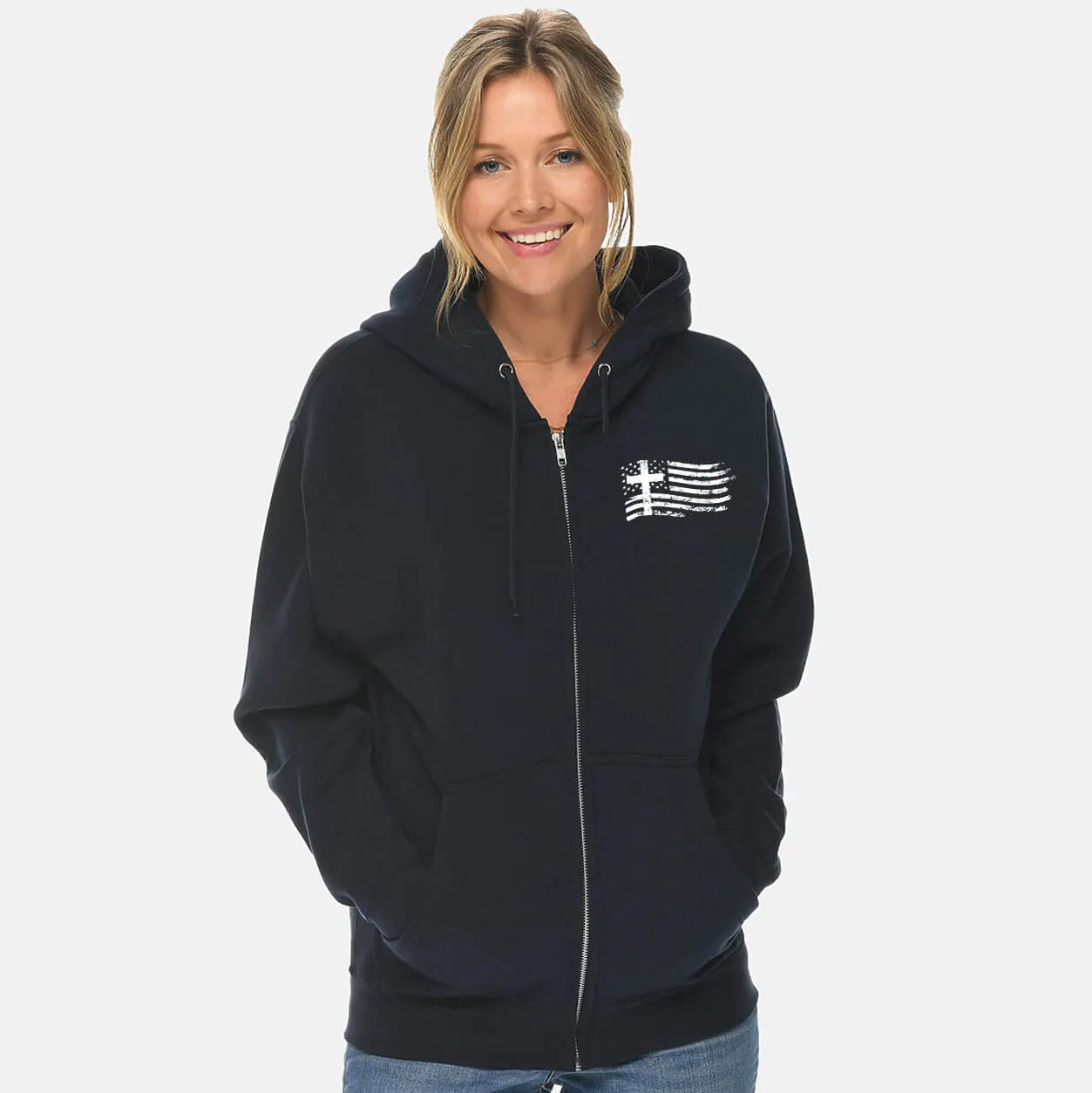 Cross And Flag Full Zip Sweatshirt Hoodie