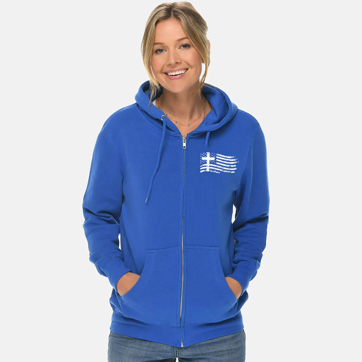 Cross And Flag Full Zip Sweatshirt Hoodie