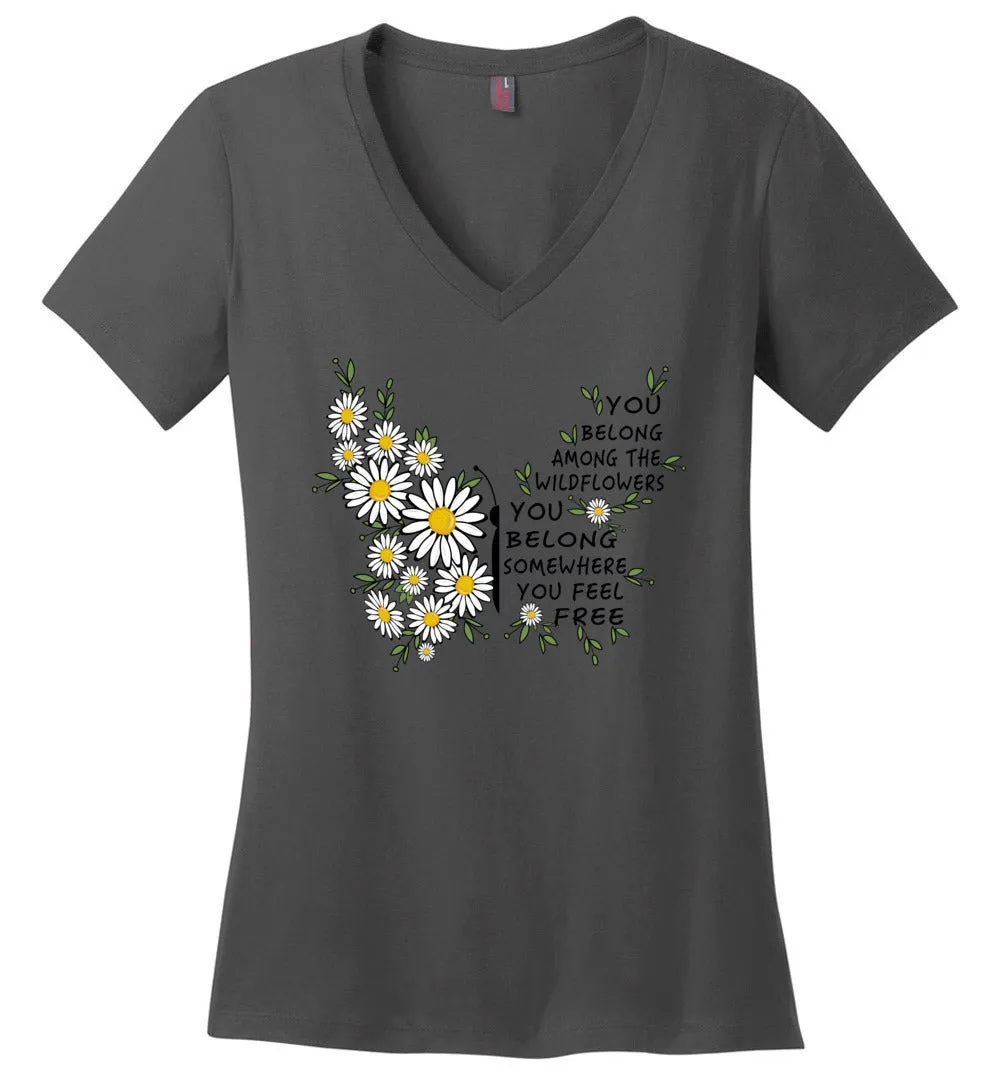 Daisy Wildflowers Butterfly V-Neck