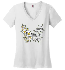 Daisy Wildflowers Butterfly V-Neck